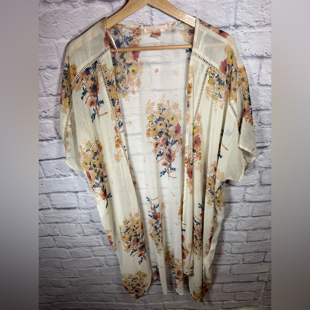 Band of Gypsies‎ Womens medium Sheer Kimono Duster Cardigan Floral Multi-Color
